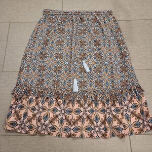 LOFT A-Line Skirt with Blue and Orange Floral Pattern